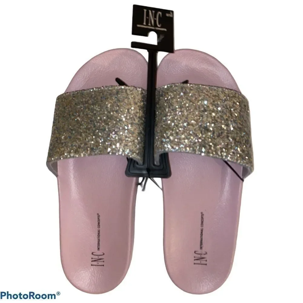 INC Purple Glitter Pool Slides Slippers Large 9-10 NWT - Picture 2 of 7